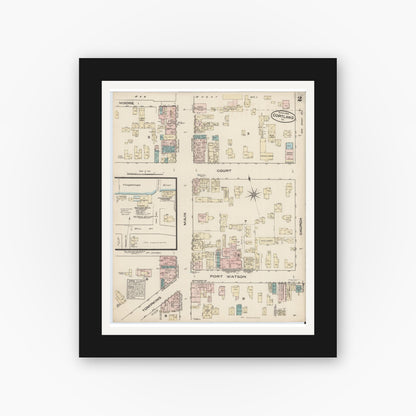 Old map wall art mockup — black gallery frame with white mat — Sanborn Fire Insurance Map from Cortland, Cortland County, New York (1884), Sheet #0002