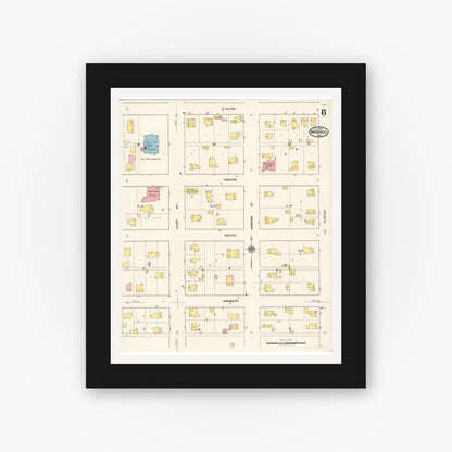 Old map wall art mockup — black gallery frame with white mat — Sanborn Fire Insurance Map from Marengo, Iowa County, Iowa (1922), Sheet #0008
