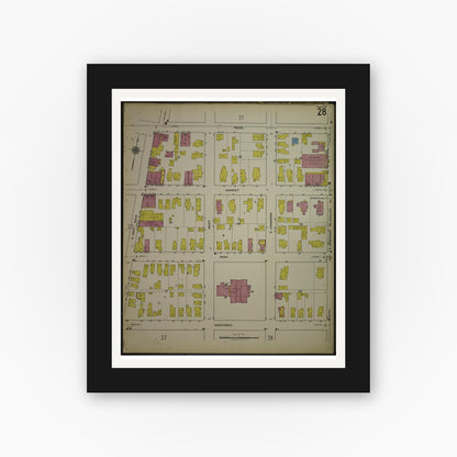 Old map wall art mockup — black gallery frame with white mat — Sanborn Fire Insurance Map from Kenosha, Kenosha County, Wisconsin. (1918), Sheet 32