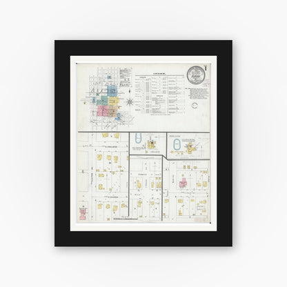 Old map wall art mockup — black gallery frame with white mat — Sanborn Fire Insurance Map from Aurora, Lawrence County, Missouri (1902) - Complete Map Set