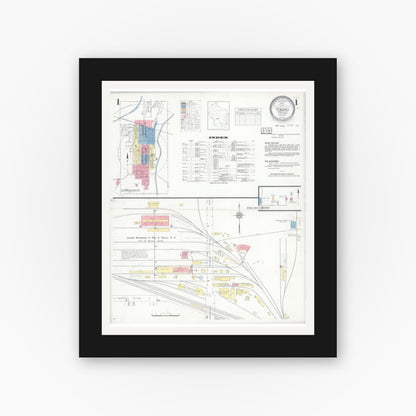 Old map wall art mockup — black gallery frame with white mat — Sanborn Fire Insurance Map from Tomah, Monroe County, Wisconsin (1937), Sheet #0001