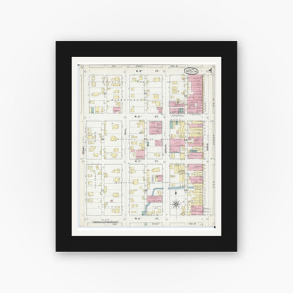 Old map wall art mockup — black gallery frame with white mat — Sanborn Fire Insurance Map from Joplin, Jasper County, Missouri (1891), Sheet #0004