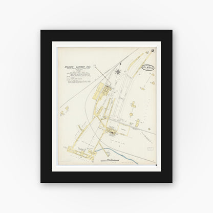Old map wall art mockup — black gallery frame with white mat — Sanborn Fire Insurance Map from Atlanta, Cass County, Texas (1890), Sheet #0002