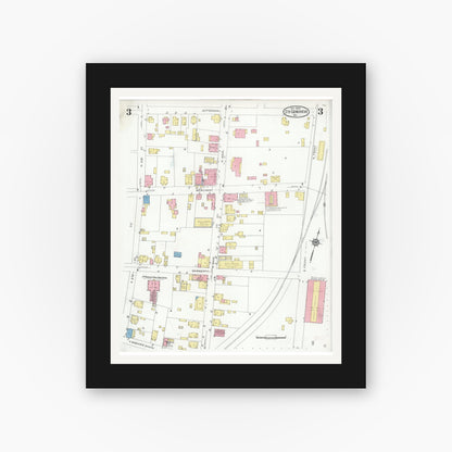 Old map wall art mockup — black gallery frame with white mat — Sanborn Fire Insurance Map from Sainte Genevieve, Saint Genevieve County, Missouri (1929), Sheet #0003