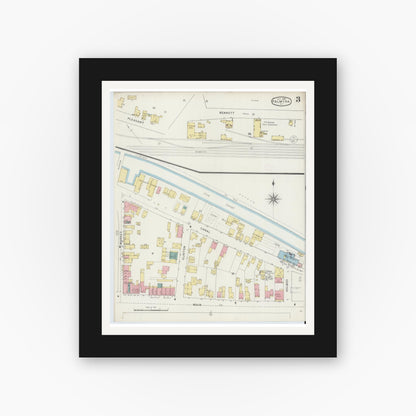 Old map wall art mockup — black gallery frame with white mat — Sanborn Fire Insurance Map from Palmyra, Wayne County, New York (1894), Sheet #0003