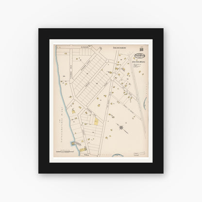 Old map wall art mockup — black gallery frame with white mat — Sanborn Fire Insurance Map from Fort Myers, Lee County, Florida (1922), Sheet #0018