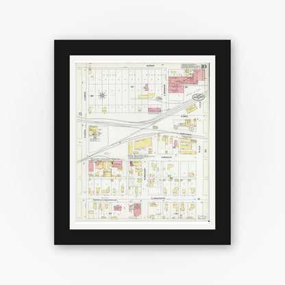 Old map wall art mockup — black gallery frame with white mat — Sanborn Fire Insurance Map from Kokomo, Howard County, Indiana (1902), Sheet #0010