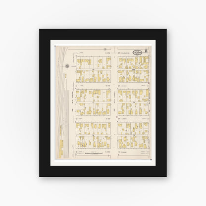 Old map wall art mockup — black gallery frame with white mat — Sanborn Fire Insurance Map from Escanaba, Delta County, Michigan (1921), Sheet #0008