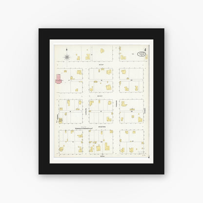 Old map wall art mockup — black gallery frame with white mat — Sanborn Fire Insurance Map from Troup, Smith County, Texas (1909), Sheet #0004