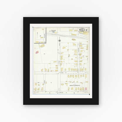 Old map wall art mockup — black gallery frame with white mat — Sanborn Fire Insurance Map from Marysville, Union County, Ohio (1916), Sheet #0002