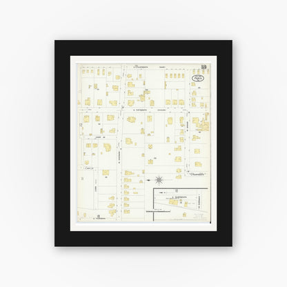 Old map wall art mockup — black gallery frame with white mat — Sanborn Fire Insurance Map from Paris, Lamar County, Texas (1908), Sheet #0018