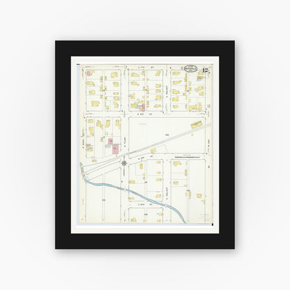 Old map wall art mockup — black gallery frame with white mat — Sanborn Fire Insurance Map from Marysville, Union County, Ohio (1916), Sheet #0012