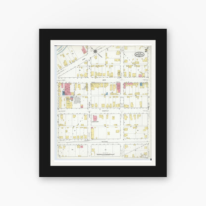 Old map wall art mockup — black gallery frame with white mat — Sanborn Fire Insurance Map from Dresden, Muskingum County, Ohio (1918), Sheet #0002