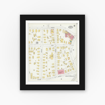 Old map wall art mockup — black gallery frame with white mat — Sanborn Fire Insurance Map from Oneonta, Otsego County, New York (1905), Sheet #0006