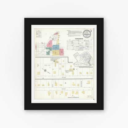 Old map wall art mockup — black gallery frame with white mat — Sanborn Fire Insurance Map from Stephenville, Erath County, Texas (1912) - Complete Map Set