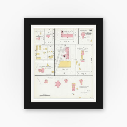 Old map wall art mockup — black gallery frame with white mat — Sanborn Fire Insurance Map from Corsicana, Navarro County, Texas (1900), Sheet #0020