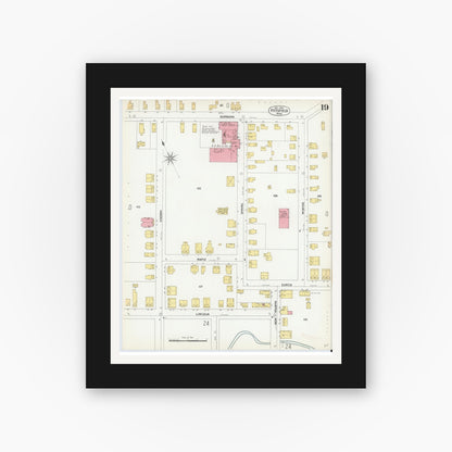 Old map wall art mockup — black gallery frame with white mat — Sanborn Fire Insurance Map from Pittsfield, Berkshire County, Massachusetts (1900), Sheet #0019