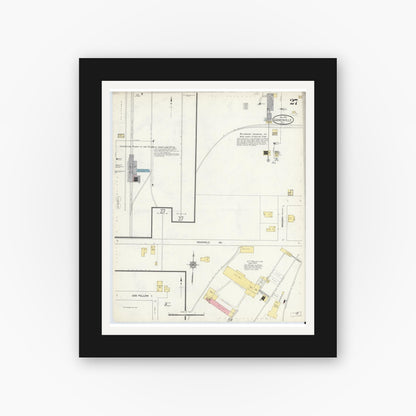 Old map wall art mockup — black gallery frame with white mat — Sanborn Fire Insurance Map from Gainesville, Alachua County, Florida (1913), Sheet #0027