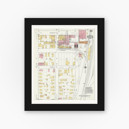 Old map wall art mockup — black gallery frame with white mat — Sanborn Fire Insurance Map from Manitowoc, Manitowoc County, Wisconsin (1919), Sheet #0023