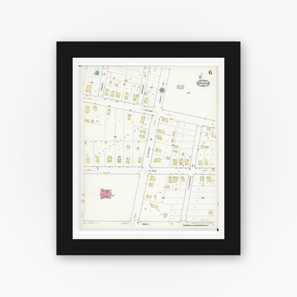 Old map wall art mockup — black gallery frame with white mat — Sanborn Fire Insurance Map from Wauseon, Fulton County, Ohio (1916), Sheet #0006