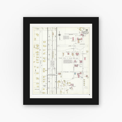Old map wall art mockup — black gallery frame with white mat — Sanborn Fire Insurance Map from Vineland, Cumberland County, New Jersey (1912), Sheet #0014
