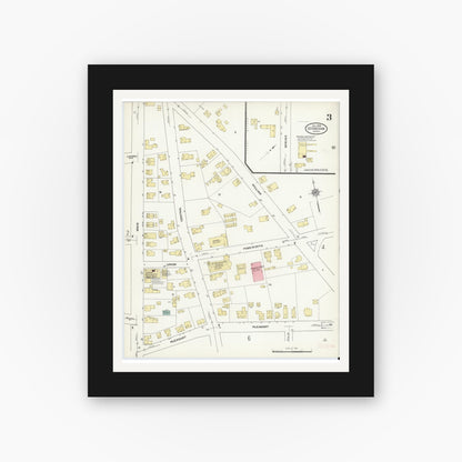 Old map wall art mockup — black gallery frame with white mat — Sanborn Fire Insurance Map from Stoneham, Middlesex County, Massachusetts (1909), Sheet #0003