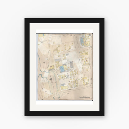 Old map wall art mockup — black gallery frame with white mat — Sanborn Fire Insurance Map from Hilo, Hawaii County, Hawaii (1957), Sheet #0024