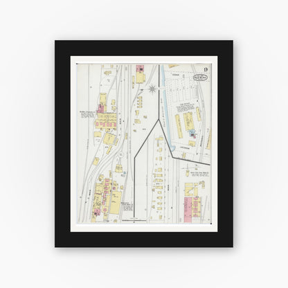 Old map wall art mockup — black gallery frame with white mat — Sanborn Fire Insurance Map from Red Wing, Goodhue County, Minnesota (1895), Sheet #0009