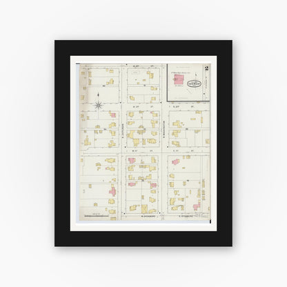 Old map wall art mockup — black gallery frame with white mat — Sanborn Fire Insurance Map from Van Wert, Van Wert County, Ohio (1895), Sheet #0002