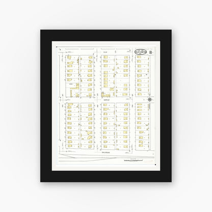 Old map wall art mockup — black gallery frame with white mat — Sanborn Fire Insurance Map from Valley Junction, Polk County, Iowa (1920), Sheet #0008