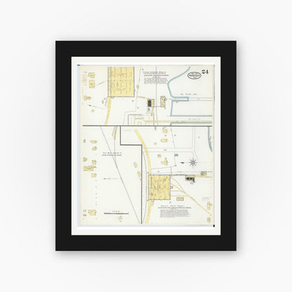 Old map wall art mockup — black gallery frame with white mat — Sanborn Fire Insurance Map from Hancock, Houghton County, Michigan (1907), Sheet #0024