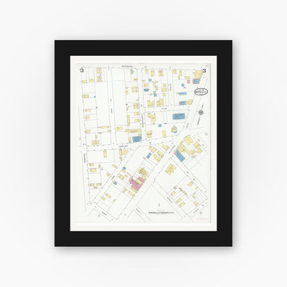 Old map wall art mockup — black gallery frame with white mat — Sanborn Fire Insurance Map from Manville, Somerset County, New Jersey (1928), Sheet #0003