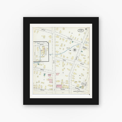 Old map wall art mockup — black gallery frame with white mat — Sanborn Fire Insurance Map from Cuba, Allegany County, New York (1891), Sheet #0004