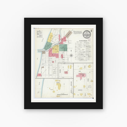 Old map wall art mockup — black gallery frame with white mat — Sanborn Fire Insurance Map from South Haven, Van Buren County, Michigan (1902) - Complete Map Set