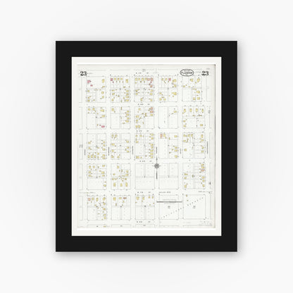 Old map wall art mockup — black gallery frame with white mat — Sanborn Fire Insurance Map from Plainview, Hale County, Texas (1927), Sheet #0023