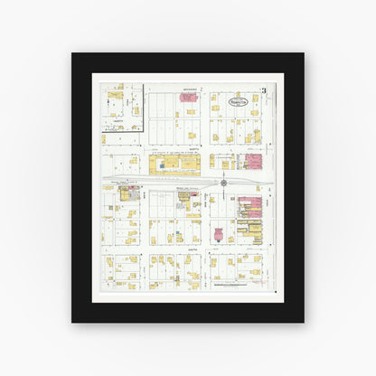 Old map wall art mockup — black gallery frame with white mat — Sanborn Fire Insurance Map from Remington, Jasper County, Indiana (1919), Sheet #0003