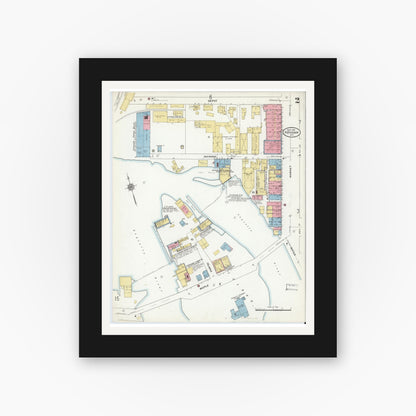Old map wall art mockup — black gallery frame with white mat — Sanborn Fire Insurance Map from Potsdam, St. Lawrence County, New York (1910) - Complete Map Set