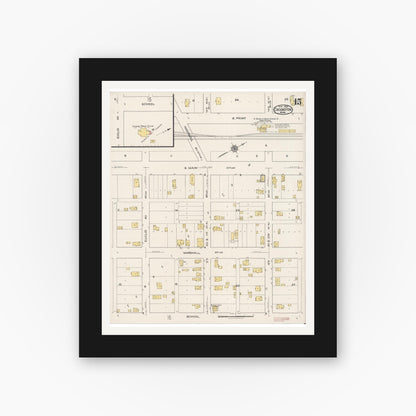 Old map wall art mockup — black gallery frame with white mat — Sanborn Fire Insurance Map from Crookston, Polk County, Minnesota (1922), Sheet #0015