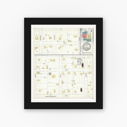 Old map wall art mockup — black gallery frame with white mat — Sanborn Fire Insurance Map from Pilot Point, Denton County, Texas (1901), Sheet #0001