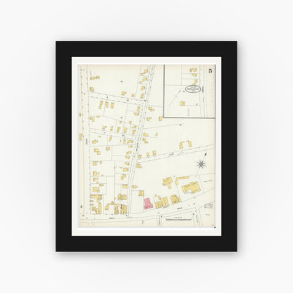 Old map wall art mockup — black gallery frame with white mat — Sanborn Fire Insurance Map from Hopkinton, Middlesex County, Massachusetts (1904), Sheet #0005