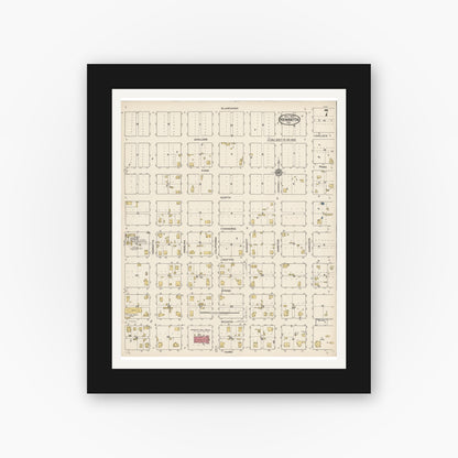 Old map wall art mockup — black gallery frame with white mat — Sanborn Fire Insurance Map from Henrietta, Clay County, Texas (1922), Sheet #0007