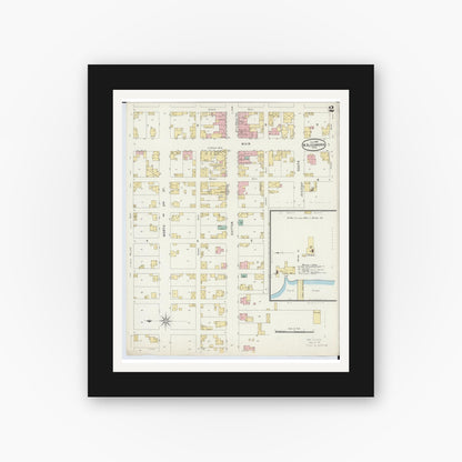 Old map wall art mockup — black gallery frame with white mat — Sanborn Fire Insurance Map from West Alexandria, Preble County, Ohio (1896), Sheet #0002