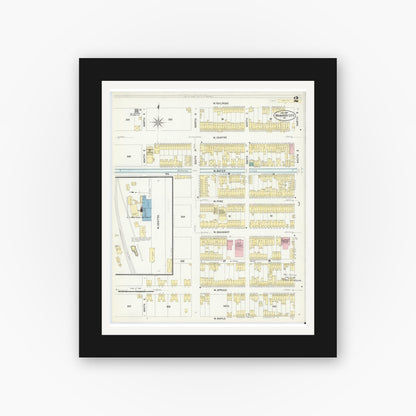 Old map wall art mockup — black gallery frame with white mat — Sanborn Fire Insurance Map from Mahanoy City, Schuylkill County, Pennsylvania (1907), Sheet #0002