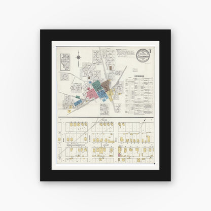 Old map wall art mockup — black gallery frame with white mat — Sanborn Fire Insurance Map from Eldorado, Saline County, Illinois (1919) - Complete Map Set