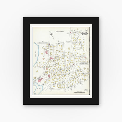 Old map wall art mockup — black gallery frame with white mat — Sanborn Fire Insurance Map from Winchester, Middlesex County, Massachusetts (1916), Sheet #0014