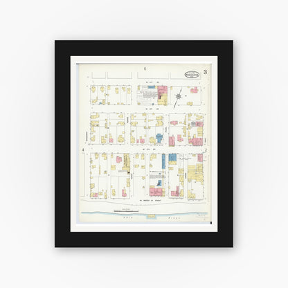 Old map wall art mockup — black gallery frame with white mat — Sanborn Fire Insurance Map from Manchester, Adams County, Ohio (1912), Sheet #0003