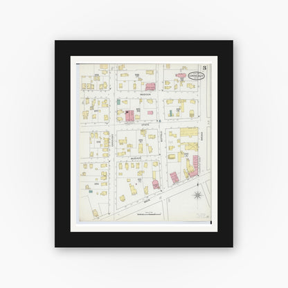 Old map wall art mockup — black gallery frame with white mat — Sanborn Fire Insurance Map from Conneaut, Ashtabula County, Ohio (1893), Sheet #0003