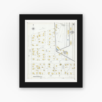 Old map wall art mockup — black gallery frame with white mat — Sanborn Fire Insurance Map from Fairmont, Martin County, Minnesota (1905), Sheet #0005