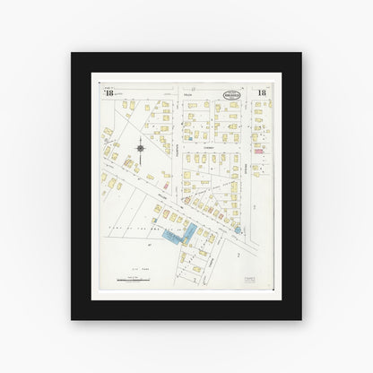 Old map wall art mockup — black gallery frame with white mat — Sanborn Fire Insurance Map from Ann Arbor, Washtenaw County, Michigan (1925), Sheet #0018
