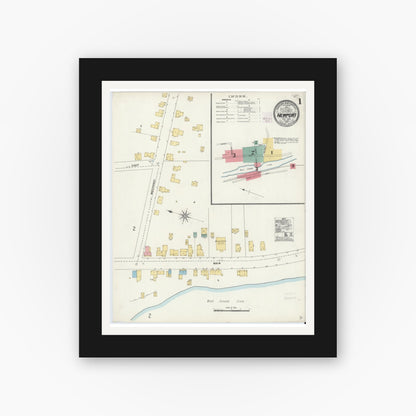 Old map wall art mockup — black gallery frame with white mat — Sanborn Fire Insurance Map from Newport, Herkimer County, New York (1904) - Complete Map Set